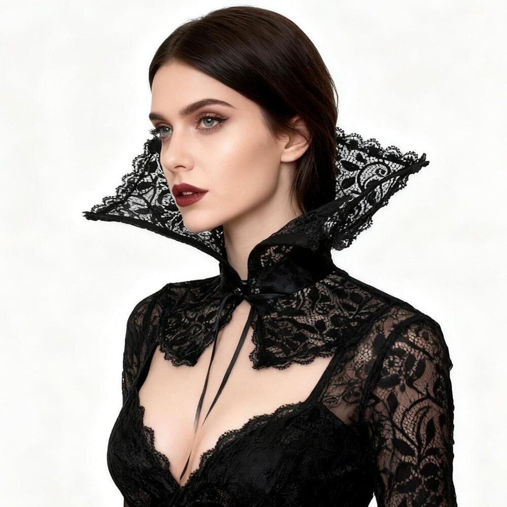 Women Black Victorian Collar Gothic Accessories Cosplay Vampire Costume - Picture 3 of 9